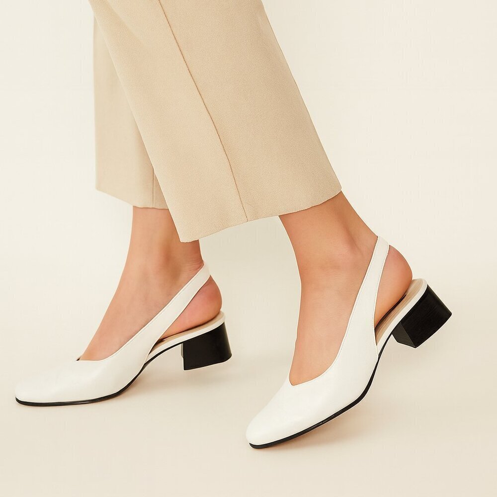 Vintage Sergio Casciani White Leather Slingback Block Pumps Women’s  Size 7 1/2